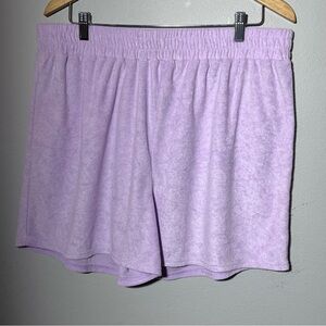 Open Edit Knit Terry Cloth Lounge Pull-On Shorts in Purple Bloom Women’s XL & 3X